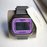 Fossil Retro Digital Purple Dial Grey Mesh Strap Watch for Men - FS5888