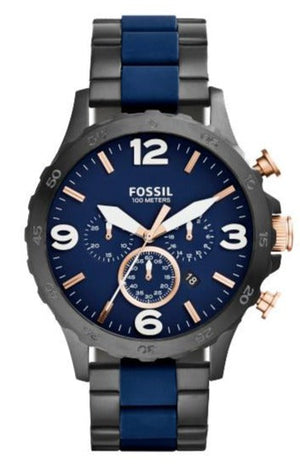 Fossil Nate Chronograph Blue Dial Two Tone Steel Strap Watch for Men - JR1494