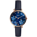 Fossil Jacqueline Blue Dial Blue Leather Strap Watch for Women - ES4673