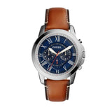 Fossil Grant Chronograph Blue Dial Brown Leather Strap Watch for Men - FS5210