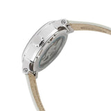 Fossil Boyfriend Automatic Skeleton Silver Dial White Leather Strap Watch for Women - ME3069