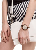 Fossil Boyfriend White Dial Brown Leather Strap Watch for Women - ES3616