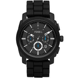 Fossil Machine Chronograph Black Dial Black Silicone Strap Watch for Men - FS4487