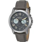 Fossil Grant Chronograph Gunmetal Grey Dial Grey Leather Strap Watch for Men - FS5183