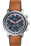 Fossil Goodwin Chronograph Blue Dial Brown Leather Strap Watch for Men - FS5414