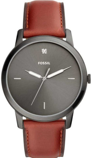 Fossil The Minimalist 3H Grey Dial Brown Leather Strap Watch for Men - FS5479