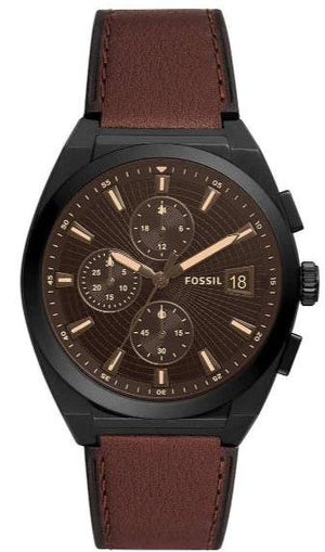 Fossil Everett Chronograph Black Dial Brown Leather Strap Watch for Men - FS5798