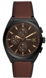 Fossil Everett Chronograph Black Dial Brown Leather Strap Watch for Men - FS5798