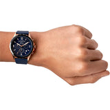 Fossil Forrester Chronograph Blue Dial Blue Leather Strap Watch for Men - FS5814