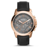 Fossil Grant Chronograph Grey Dial Black Leather Strap Watch for Men - FS5085