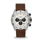 Fossil Retro Traveler Chronograph White Dial Brown Leather Strap Watch for Men - CH2886