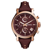 Fossil Original Boyfriend Sport Chronograph Maroon Dial Maroon Leather Strap Watch for Women - ES4114