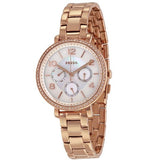 Fossil Jacqueline Multi Function Mother of Pearl Dial Rose Gold Steel Strap Watch for Women - ES3757