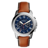 Fossil Grant Chronograph Blue Dial Brown Leather Strap Watch for Men - FS5210