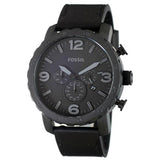 Fossil Nate Chronograph Black Dial Black Leather Strap Watch for Men - JR1354