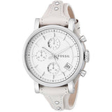 Fossil Boyfriend White Dial Beige Leather Strap Watch for Women - ES3811