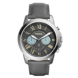 Fossil Grant Chronograph Gunmetal Grey Dial Grey Leather Strap Watch for Men - FS5183