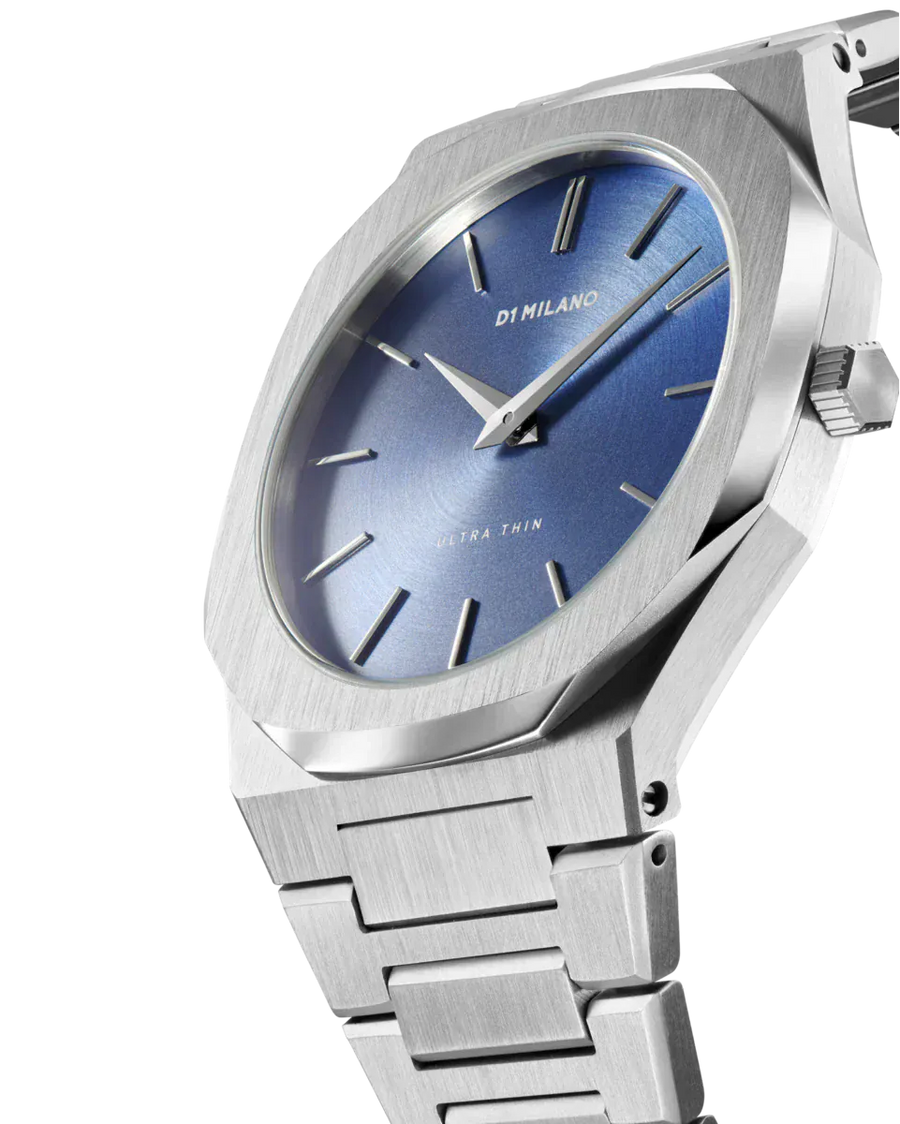 D1 Milano Ultra Thin Blue Dial Silver Steel Watch for Men - D1-UTBJ03