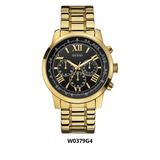 Guess Horizon Chronograph Black Dial Gold Steel Strap Watch For Men - W0379G4