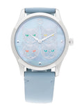 Gucci G Timeless Quartz Mother of Pearl Dial Blue Leather Strap Watch For Women - YA1264124