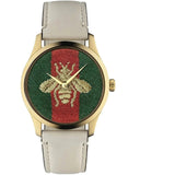 Gucci G Timeless Quartz Red & Green Dial Beige Leather Strap Watch For Women - YA1265009