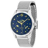 Gucci G-Timeless Motifs Moon Phase Blue Dial Silver Mesh Bracelet Watch For Men - YA126328