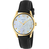 Gucci G-Timeless Mother of Pearl Dial Black Leather Strap Watch For Women - YA1264044