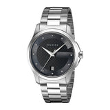 Gucci G Timeless Diamonds Black Dial Silver Steel Strap Watch For Men - YA126456