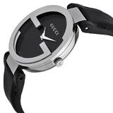 Gucci G Interlocking Black Dial Black Leather Strap Watch For Women - YA133301