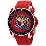 Gucci Dive Quartz Red Dial Red Rubber Strap Watch For Men - YA136315