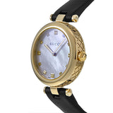 Gucci Diamantissima Quartz Mother of Pearl Dial Black Leather Strap Watch for Women - YA141404