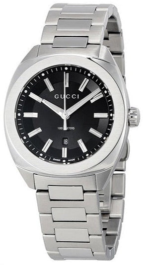 Gucci GG2570 Quartz Black Dial Silver Steel Strap Watch For Men - YA142401