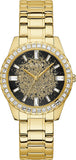 Guess Night Life Diamonds Black Dial Gold Steel Strap Watch for Women - GW0405L2