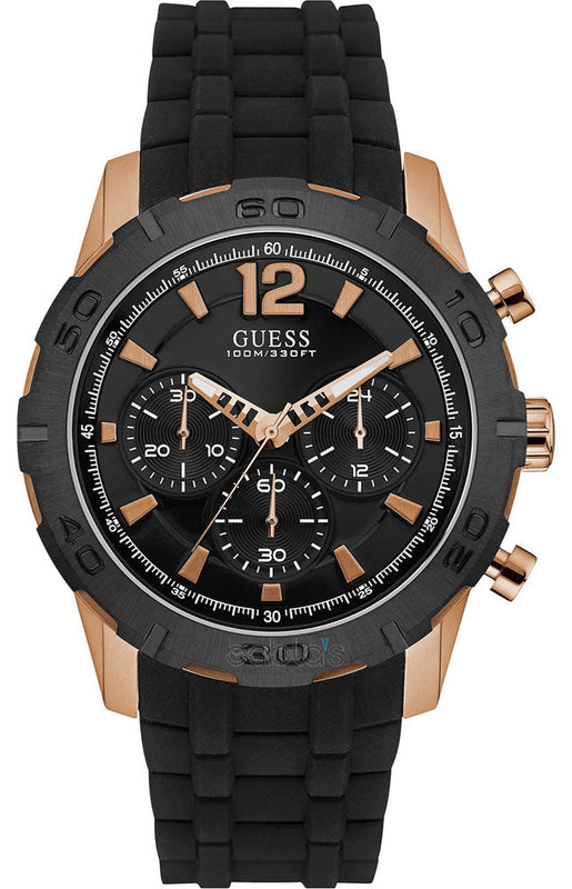 Guess Caliber Chronograph Black Dial Black Rubber Strap Watch for Men - W0864G2