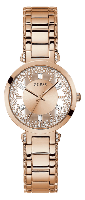 Guess Crystal Clear Rose Gold Dial Rose Gold Steel Strap Watch for Women - GW0470L3