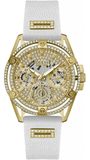 Guess Queen Quartz Gold Dial White Silicone Strap Watch For Women - GW0536L2