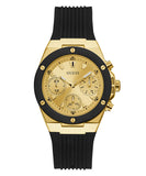 Guess Athena Gold Dial Black Rubber Strap Watch For Women - GW0030L2