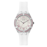 Guess Sparkling Silver Dial White Rubber Strap Watch For Women - GW0032L1