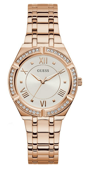 Guess Cosmo Diamonds Silver Dial Rose Gold Steel Strap Watch For Women - GW0033L3