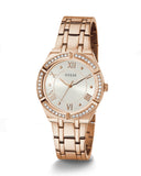 Guess Cosmo Diamonds Silver Dial Rose Gold Steel Strap Watch For Women - GW0033L3