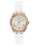 Guess Cosmo Diamonds Silver Dial White Rubber Strap Watch for Women - GW0034L2