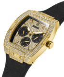 Guess Phoenix Multifunction Crystals Gold Dial Black Silicone Strap Watch For Men - GW0048G2