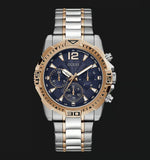 Guess Commander Chronograph Blue Dial Two Tone Steel Strap Watch for Men - GW0056G5