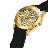 Guess Clarity Gold Dial Black Silicone Strap Watch for Women - GW0109L1