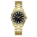 Guess Sparkler Diamonds Black Dial Gold Steel Strap Watch for Women - GW0111L2