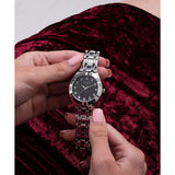 Guess Crystalline Diamonds Black Dial Silver Steel Strap Watch for Women - GW0114L1