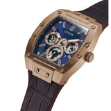 Guess Phoenix Multifunction Blue Dial Brown Leather Strap Watch for Men - GW0202G2