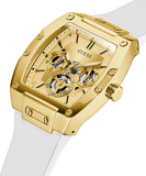 Guess Phoenix Multifunction Gold Dial White Leather Strap Watch for Men - GW0202G6