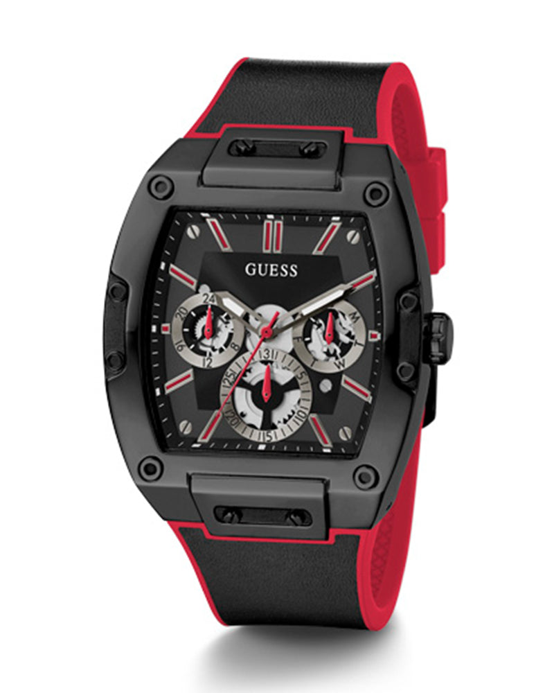 Guess Phoenix Multifunction Black Dial Black & Red Rubber Strap Watch for Men - GW0202G7