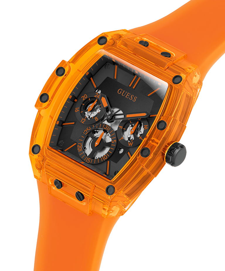 Guess Phoenix Multifunction Black Dial Orange Rubber Strap Watch For Men - GW0203G10
